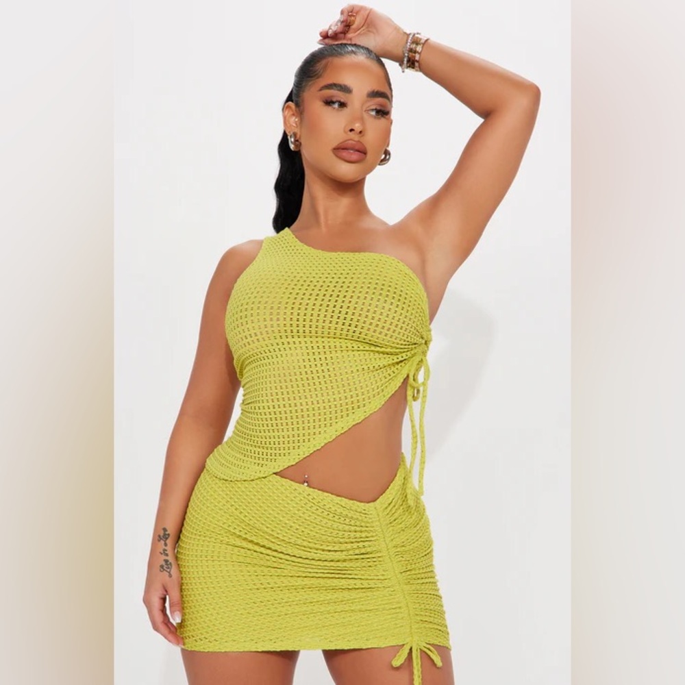 Fashion Nova Chartreuse Vaca Skirt Set